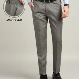 Men Slim Fit Grey Polyester Trousers-image-81