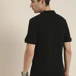 encore by invictus Men Solid Polo Neck Pure Cotton Black T-Shirt image 2
