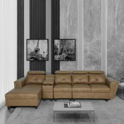 woodsworth from pepperfry Impero Leatherette RHS Sectional Sofa (3+ Lounger) in Light Brown Colour-picture-21