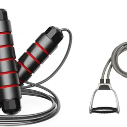 fitnesstricks Gym Combo Of Adjustable Skipping Rope With Double Toning Tube Fitness Accessory Kit Kit image 1