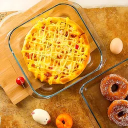 flipkart smartbuy Glass Serving Bowl 1100ml Borosilicate Clear Glass Square Backware Baking Tray for Kitchen Cooking image 2