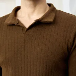 kvetoo Men Self Design Collared Neck Brown Sweater image 5