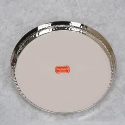 sumeet S.S Handcrafted Hammered Texture Heavy Gauge Mirror Finish Dinner Plate, 29.5cm Dinner Plate image 3