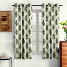 cortina Green Floral Polyester 5 Ft Semisheer Eyelet Window Curtains (Set of 2)-picture-34