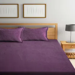 fabinaliv Purple Solid 300 TC Woollen Fitted Double Bedsheet with 2 Pillow Covers-picture-33