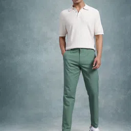 roadster Men Regular Fit Green Cotton Blend Trousers image 3