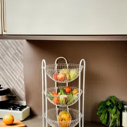 kuber industries Stainless Steel Three Tier Fruits & Vegetables Round Trolley/ Multipurpose kitchen storage shelf rack/ Basket (Set of 1 Pc) Steel Fruit & Vegetable Basket-picture-37