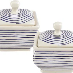 vareesha Ceramic Serving Bowl Parikrama Blue Spiral Ceramic Square Bowls with Lids - Set of Two - Small image 2