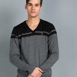 raymond Men Colorblock V Neck Black Sweater-picture-25