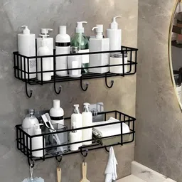 increment Metal Set Of 2 Self-Adhesive Shelves for Bathroom, Kitchen with Magic Sticker Stainless Steel Wall Shelf-picture-27