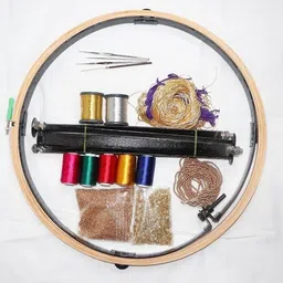 dealx Aari work 18 Inch Stand With 18 Inch Wooden Hoop With 15 Items image 1