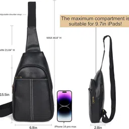 glacier Black Men Sling Bag Crossbody Sling Bag for Men Women | Mini Vegan Leather Chest Bag | 3 Compartment image 4