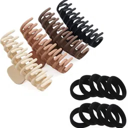 beauty flow 4 Pcs Jumbo Hair Clutcher With 10 Pcs Black Rubber Band for Women Hair Accessory Set-picture-10