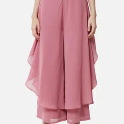 otira Women Flared Pink Georgette Trousers-picture-26
