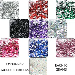 pkfashions 5MM ROUND SHAPE 10 COLORS CRYSTAL KUNDANS BEADS STONE FOR ART & CRAFT image 2