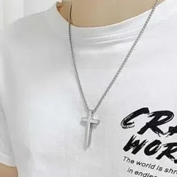 royce Silver Plated Jesus Cross Pendant with Stainless Steel Chain for Men and Boys Silver Stainless Steel Pendant image 2