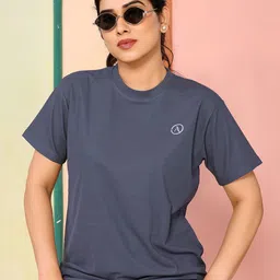 kashvi Women Solid Round Neck Polyester Grey T-Shirt-picture-11