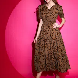 honky tonky Women Fit and Flare Brown Midi/Calf Length Dress image 4