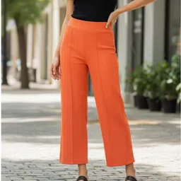 blacktail Women Regular Fit Orange Polyester Trousers-picture-20