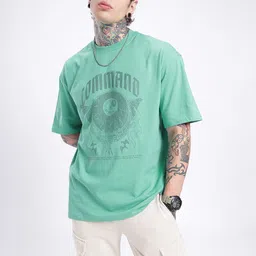 glitchez Men Printed Round Neck Pure Cotton Green T-Shirt image 5