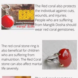 gemzonite Coral Ring with Natural Moonga stone Ring For Unisex Alloy Gold Plated Ring image 4