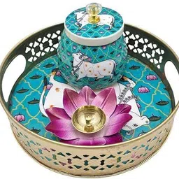 kri creations Pichwai Tray Brass Decorative Platter-picture-18