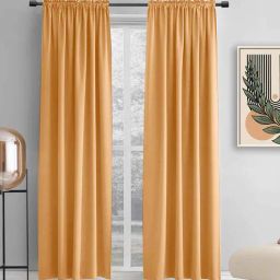 the conversion Gold lightweight Satin Solids 9ft Light Filtering Rod Pocket Long Curtains (2 Pcs)-picture-35