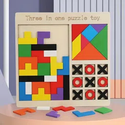 kelexx 3-in-1 Wooden Kids Puzzle Game-Tangram, XO Tic-Tac-Toe, Nine-Square Logic image 4