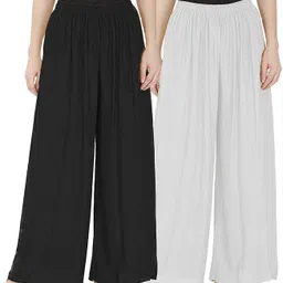cloud star Pack of 2 Women Regular Fit Black, White Viscose Rayon Trousers image 1