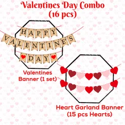 zyozique Red Valentine's Day Decorations Combo Banner,Heart Gartand Banner (Pack Of 16) image 2