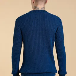 nikline Men Self Design Round Neck Blue Sweater image 2