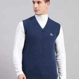 monte carlo Men Self Design V Neck Blue Sweater-picture-17