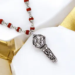 mahi Beautifully Crafted Hanuman 'Gada' Pendant Rhodium Alloy Pendant image 1