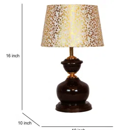 foziq Brown Metal & Cotton Beige & Gold Colour Table Lamp image 3