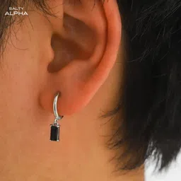 salty Men & Boys Jaunty Black Stud (1 Pc) Stainless Steel Hoop Earring-picture-10