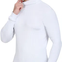 cloflix Men Solid Turtle Neck White Sweater image 3