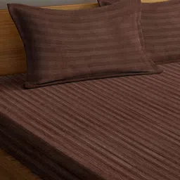hosta homes Brown Striped 280 TC Cotton Blend Queen Sized Bed Sheets with 2 Pillow Covers image 3