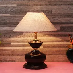 foziq Brown Metal & Natural Fiber White Colour Table Lamp-picture-14