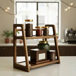 mstraders Containers Kitchen Rack 2-Tier Kitchen Shelf Spice Jar Organizer Wooden Shelf Stand Kitchen Storage Wood-picture-26