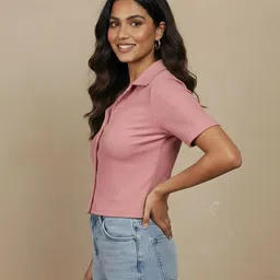 hublifestyle Casual Regular Sleeves Solid Women Purple Top image 3