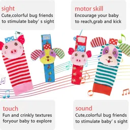 kolorfish Wrist Rattles, Toys Rattles Socks (Pack of 4) (Piggy + Doggy) Rattle image 3