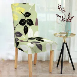 cortina Green Leaf Printed Polyester 15x19 Inches Stretchable Chair Covers (Set of 6) image 1