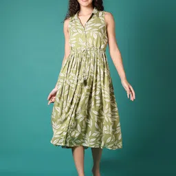v-mart Women A-line Green Midi/Calf Length Dress image 2
