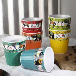 the decor mart Elephant Motif 100ml Multicolour Ceramic (Set of 6) Tea Glass-picture-40
