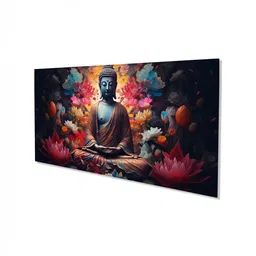 nestroots Framed Buddha Surrounded by Lotus Flower Wall Painting image 3