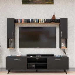 mintwud from pepperfry M5 Tv Unit In Black & Canyon Oak Colour-picture-0