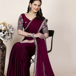 k 5 fashion Self Design, Solid/Plain, Embroidered Bollywood Chiffon Saree image 5