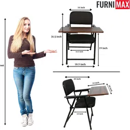 furnimax Folding Study Chair With Cushion & Adjustable Writing Pad Fabric Study Folding Chair image 3