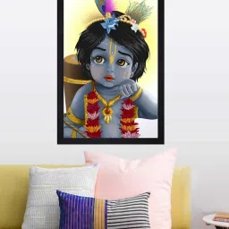 chaque decor Bal Krishna Multicolour Textured Framed Spiritual Art Print image 2