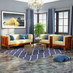 Prashiv 2+1+1 Seater Wooden Sofa (Creame Colour, Honey Finish)-image-53